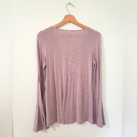 American Eagle Outfitters Mauve Striped Flared Long Sleeve Shirt - Picture 2 of 5